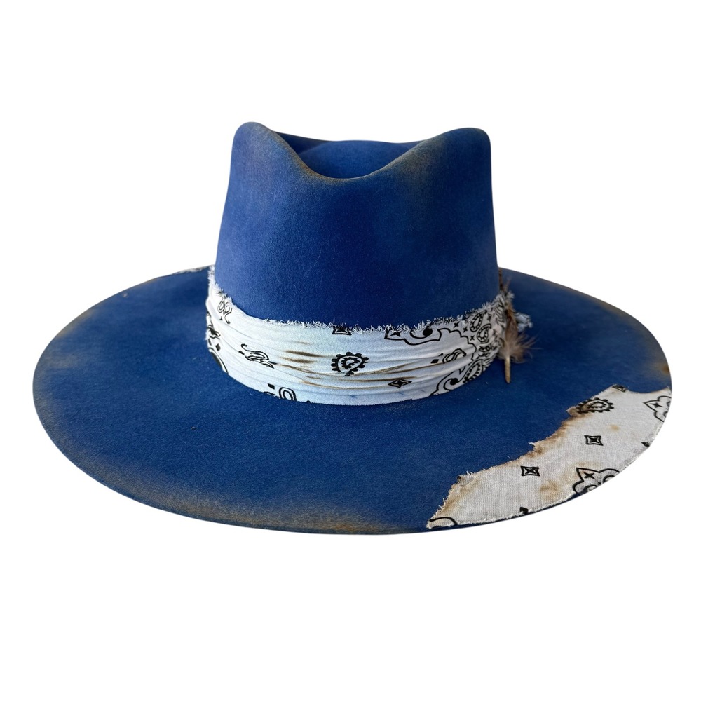 Rev Ran Hats Royal Blue Western Hat Bandana Feather Accent Size 7 View 5